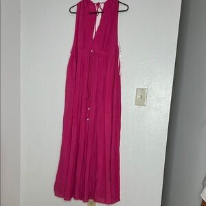 Lulus Maxi dress Fuchsia button up bottom lined sleeveless Sz M